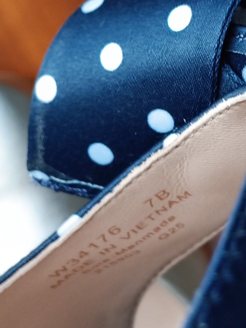 NWT Cole Haan Florette Navy & White Polka Dot Ankle Strap Block Heel Sandal - Picture 8 of 9